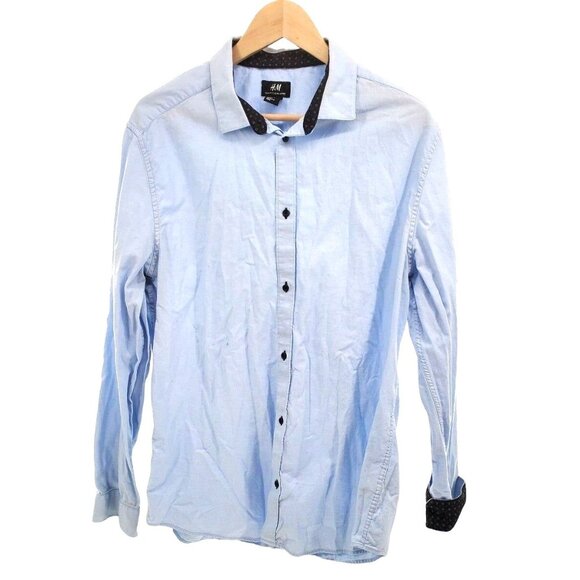H&M XL Men Button down Collar Slim Fit Oxford Long-sleeve Light Dress Shirt - Picture 2 of 9